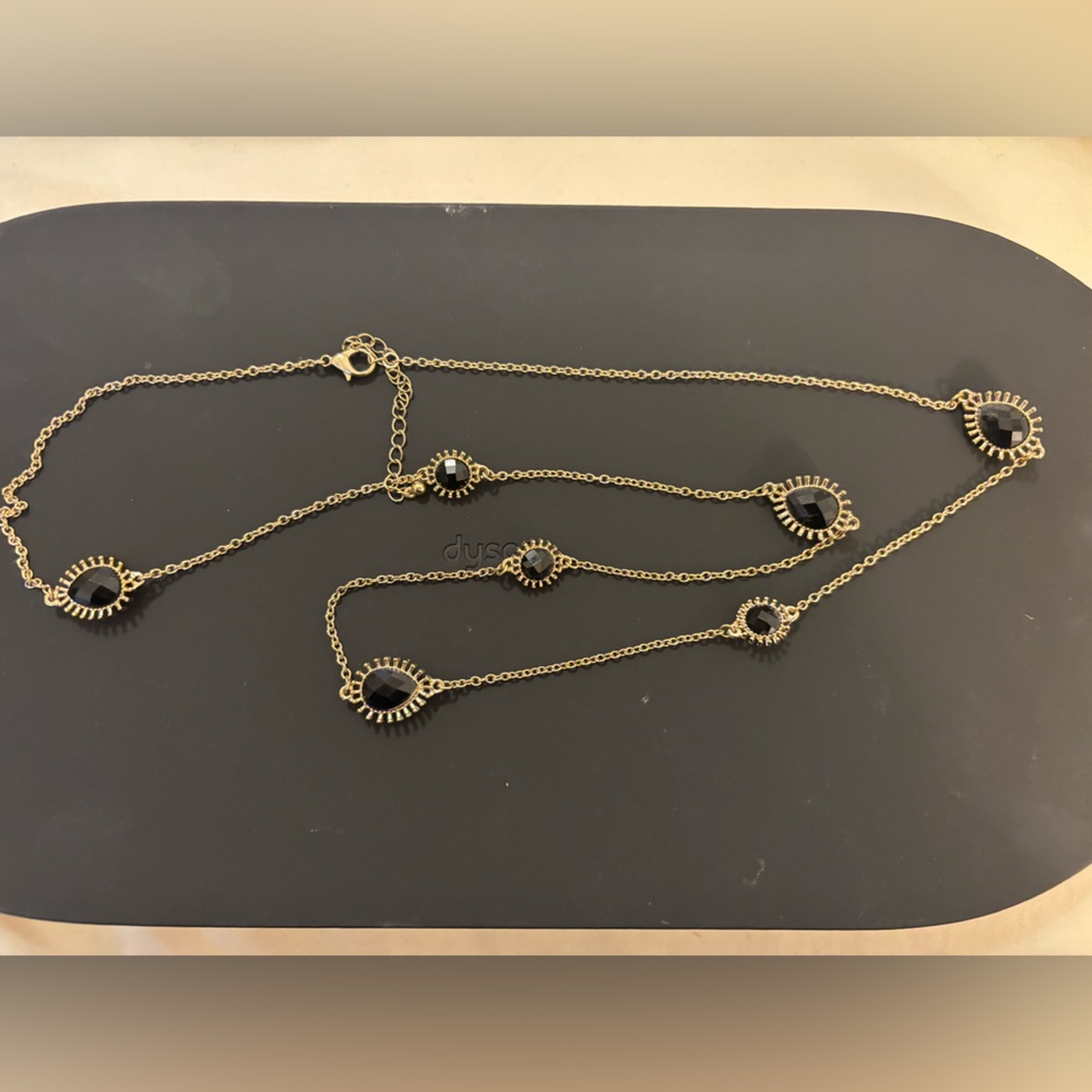 Elegant Gold and Black Onyx Station Necklace